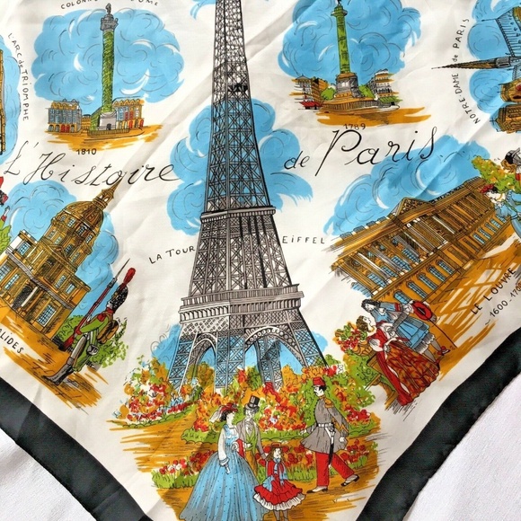 Vintage Paris Souvenir Scarf Historical Landmarks J. Mico Sancho 30” Square - Picture 3 of 7